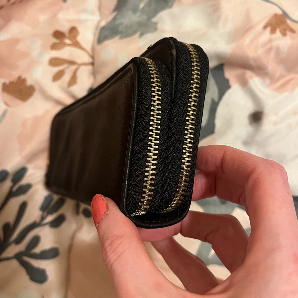 Black Clutch Wallet with Front + Back Pockets and Gold Zippers
